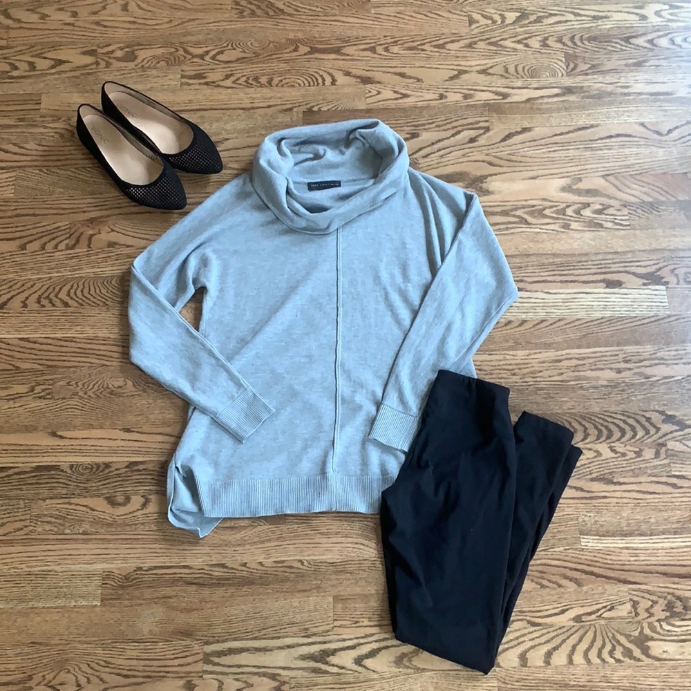 L Gray Joan Vass Cowl Neck Tunic